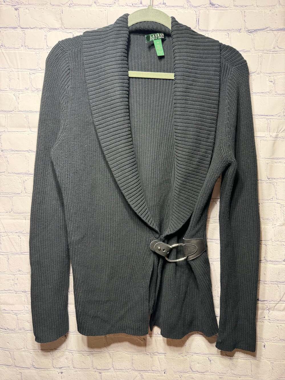 Lauren Ralph Lauren Womens Ribbed Wrap Style Sweater Black Sz M Preppy